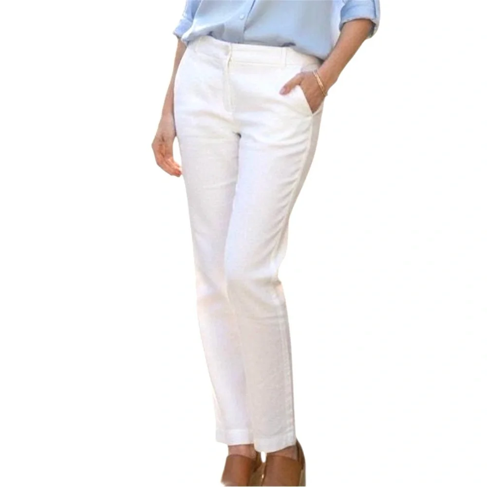 Banana Republic Women’s Avery Linen White Tapered Ankle Pants Size 12 EUC